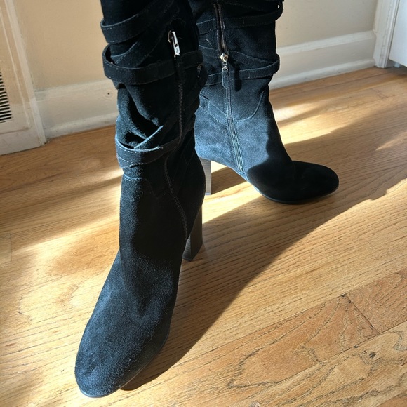 Sam Edelman - LIKE NEW - kayla black suede wrap buckle knee high heeled boots - Picture 9 of 9